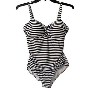 Boden Andros Twist Front One Piece Ruched Swimsuit Blue & White Stripe 12
